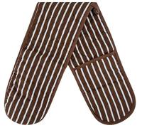 Brown Double Oven Gloves - Heat Resistant Oven Mitts for Home Kitchen Baking and Cooking, Butchers Stripe Pot Pan Tray, Heavy Duty Cooking Gloves