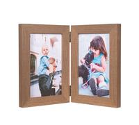 Brown Double Photo Picture Frame 6 x 4, Holds 2 Standard Photographs, Freestanding, Twin Hinged 6x4 10 x 15 cm Picture Frames,Glass Front Stand Vertical on Desktop