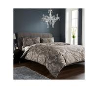 (BROWN, DOUBLE) Royal Damask Luxurious Extra Soft Cotton Duvet Set Easy Care Comfort Bedding Includes Single Double King Size
