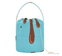 Brown Drip Design on Light Blue Crochet Tote Bag Storage Bag Organizer Portable Crochet Tote for Knitting Needle Storage Crochet