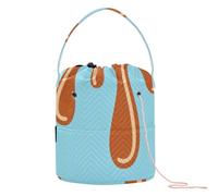 Brown Drip Design on Light Blue Yarn Storage Storage Tote Bag with Holes Storage Bags for Crochet Tool Crochet Supply