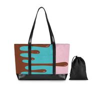 Brown Drip Design on Pink and Blue Essentials Work Bags for Women Tote with Zipper Canvas Tote Bag for Ladies with Tablet maletines para mujer