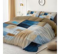 Brown Duvet Cover Sets 79" x 79" - Abstract Elegant Geometric Color Blocks Theme Soft Lightweight Microfiber Bedding Sets, Double Size Reversible Duvet Cover for Boys Girls Teenager Adults