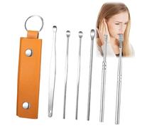 Brown Ear Wax Remover,Ear Wax Removal Kit,6 Pcs Kit S/tainless E-ar W/ax Removal,Portable Ea/r Cleaning Set,Ea/r Curette E/ar Cleaner Tools for C/hildren and Adult E/ar Cleansing Tool