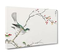 Brown Eared Bulbul Bird By Numata Kashu Asian Japanese Canvas Wall Art Print Ready to Hang, Framed Picture for Living Room Bedroom Home Office Décor, 30x20 Inch (76x50 cm)