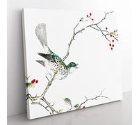 Brown eared Bulbul Bird by Numata Kashu Asian Japanese Canvas Wall Art Print Ready to Hang, Framed Picture for Living Room Bedroom Home Office Décor, 50x50 cm (20x20 Inch)