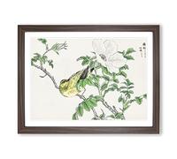 Brown Eared Bulbul Bird & White Wild Rose By Numata Kashu Asian Japanese Framed Print | A4 Walnut Framed Wall Art | Ready to Hang | Asian Floral Picture | Living Room Bedroom Lounge Office