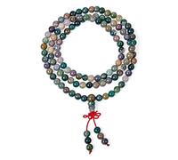 Brown Earth Gemstone Natural Buddhist Mala Prayer Bead Long Natural Strands Beads for Meditation Prayer Yoga Rosary Necklace For Men For Women Stacking Wrap Stretch Bracelet