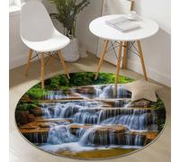 Brown Easy to Clean Round Area Rugs, Natural Vegetation Waterfall Lines Print Theme Carpet, Low-Pile Home Decoration Carpet with Non-Slip Backing for Living Room Bedroom Bedside Kids Rug, 180 cm