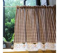 Brown ed Cotton Window ain with Cherry Blossom Design - Rural Semi-Sheer Kitchen Bistro Cafe Half Window Valance - Perfect for Small and Doorways