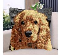 Brown English Cocker Spaniel DIY Latch Hook Kits Pillow with Printed Canvas Handmade Cushion Crochet Yarn Embroidery Hook and Latch Kit Pillowcase Christmas Decor 43x43cm