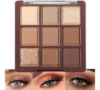 Brown Eyeshadow Palette, Eye Shadow Pallets for Women, 9-Color Matte Shimmer Glitter Neutral Makeup Palette with Nude Gold Eyeshadow, Highly Pigmented Cream Eyeshadows with Bronzer & Contour