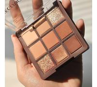 Brown Eyeshadow Palette, Matte Glitter Nude Cream Eye Shadow Palettes Long Lasting 9 Colour Multipurpose Bronzer Contour Makeup Highly Pigmented Neutral Eyeshadows for Women Girls Gift