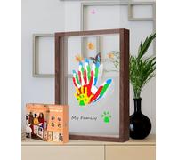 Brown Family Handprint Kit for 4 - Wooden Frame with 4 Clear Acrylic Boards, DIY Handprint Keepsake for Baby, Pet, Mom, Grandparents, Mold Art Set