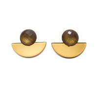 Brown Fan-Shaped Semi-Circular Silver Needle Earrings Resin Geometric Shape Pendant Women's Retro Simple High-End Personalized Earrings