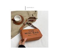(Brown) Fashion Ladies Mini Square Bag Letter Decor Solid Color Crossbody Shoulder Bag