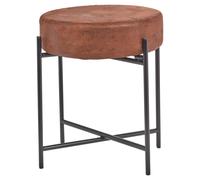 Brown Faux Leather Stool Round Padded Seat Dressing Table Chair Metal Legs