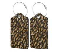 Brown Feather Luggage Tags with Stainless Loop Privacy Cover ID Funny Cute Unique Pattern 2 PCS