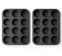 BROWN FEATHER Silicone Muffin Trays - Set of 2 Pudding Tray for Baking, Yorkshire Silicon Cupcake Pan Tin for Bun Mince Pie, Non Stick Heat Resistant & Reusable Cups Cake Mould Ovens Bakeware (Grey)