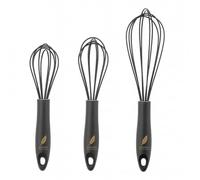 Brown Feather Silicone Whisk Set of 3 - Balloon Whisk, Kitchen Whisks for Non Stick Pan, Manual Whisker Egg Cake Baking Rotary Gravy & Sauce, Kitchen Aid for Food, Tiny Wisk with Easy Good Grips
