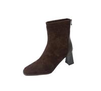 Brown Females All-Round Large Measurements Round Toe Cozy Block Heel Footwear Fall Winter Thick Platform Ankle Boots with Back Zipper for Outdoor Use