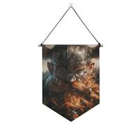 Brown Fierce Viking Warrior hanging banner with telescopic rod flag banners yard decorations outdoor for Festival & special day