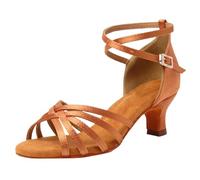 Brown Five-Piece Mid Heel Casual Dance Shoes for Women Summer Fashion Latin Soft Sole Comfortable Performance Footwear