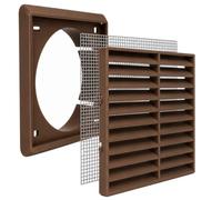 Brown Fixed Louvred Vent Grille with Flyscreen - External Air Vent Cover with 6" Inch/150mm Round Spigot Connection
