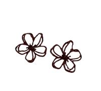 Brown Floral Outline Stud Earrings for Women,Hollowed-Out Petal Shape,Artistic Sketch - Like Design, Unique Monochromatic Style