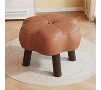 Brown Flower S Ottoman - Small Step Stool with Wooden e Leather Upholstered Footrest Low Foot Stool for Corridor & Entrance Decor