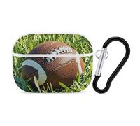 Brown Football Green of Grass AirPod Pro Case, Anti Scratch Hard PC Cover with Keychain, AirPod Pro 2nd/1st Case Accessories for Women Men, White-Style