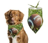 Brown Football Green of Grass Dog Bandanas for Feeding Grooming, Triangle Pet Bibs Washable Pets Scarf for Cats & Dogs