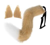 Brown Fox Ears And Tail Set,Fox Tail And Fox Ears Hair Clip 25.6" Long Fluffy Furry Tail Therian Gear Fox Costumes for Cosplay Party Masquerade Halloween