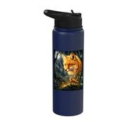 Brown Fox Howling to The Moon Mystic Forest Wild Foxes Stainless Steel Insulated Water Bottle