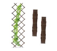 Relaxdays 3x Garden Trellis, Climbing Plants Support, Balcony & Terrace, Extendable, Wooden Wall Frame, 180x60cm, Brown, Wood, 180 x 60 x 1.5 cm