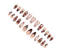 Brown French Tip False Nails Floral Embossed Design Quick Application for Teachers Salespersons Formal Attire Easy Apply False Nail