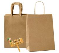 Brown Gift Bags with Handles - [20 Pack] 31x25x12cm, Kraft Paper Bags for Gifts 130gsm Paper Bags Birthday Gift Bags