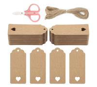 Brown Gift Tags with Heart, 120 Pcs Blank Paper Tags with String, 4.5cm x 9cm Gift Labels for Presents Wedding Birthday Favors