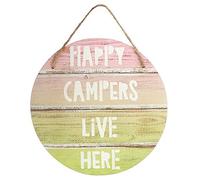 Brown & Ginger 'Happy Campers Live Here' Round Ombre Wooden Hanging Sign - Perfect For a Caravan or Motorhome! 20x25x1cm