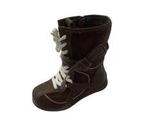 Brown Girls Mid-Calf Combat Boots Faux Leather Easy-Clean School Boot - Lace-Up & Adjustable Strap, Side Zipper for Outdoor Hiking, Kids Shoes & Footwear UK Size 12.5