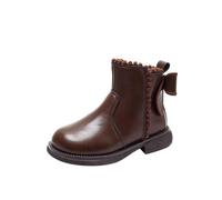 Brown Girls PU Ankle Boots Side Zipper Bow School Walking Shoes Size 2