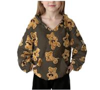 Brown Girls School Jumper Cute Bear Print Hoodie - Sweatshirt Kids Teddy Fleece Top Pocket Pullover Winter Warm Sherpa Fuzzy Hooded Sweater Kids Jumper 8 Years