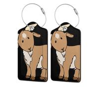 Brown Goat Printing Luggage Tags for Suitcases Pu Leather Luggage Tags Privacy Flip Cover, Stainless Steel Loop & Waterproof Address Card (1pack/2pack/4pack)
