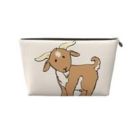 Brown Goat Womens Makeup Bag Leather Travel Toiletry Organizer Wash Bag Cosmetic Pouch with Zipper Girls Handbag Gold