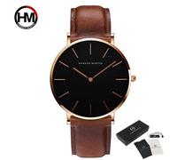 (brown,gold) Hannah Martin Men's Quartz Watches 30M Waterproof Fashion Brand Sport Casual Watches Unisex Wristwatch for Men Casual Leather Watch