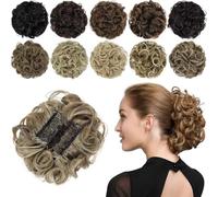 ,Brown gold variegationNatural Look Hair Pieces & Extensions, Rose Bud Chignon Hairpiece with Combs - Curly Bun Extensions, Scrunchie Updo,Human Hair Clip-In Ponytail Extensions (Brown gold var