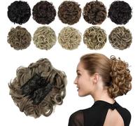 ,Brown goldNatural Look Hair Pieces & Extensions, Rose Bud Chignon Hairpiece with Combs - Curly Bun Extensions, Scrunchie Updo,Human Hair Clip-In Ponytail Extensions