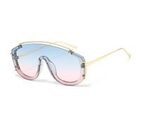 Brown Gradient Shield Sunglasses, Gold Flat Top Bar & UV400 | Oversized One-Piece Shield Lens, Gold Metal Frame with Floating Top Bar & UV400 Brown Gradient Lenses