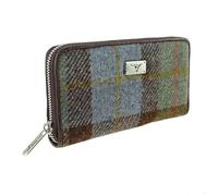 Brown Green Blue MacLeod Tartan Check Harris Tweed Ladies Staffa Zip Round Purse Wallet