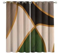 Brown Green Gold Curtains Opaque Set of 2, Retro Irregular Geometry 3D Blackout Curtains with Eyelets Cold and Heat Resistant for Kids Room Boys Girls Bedroom Window Decoration 2 x 110W x 210H cm